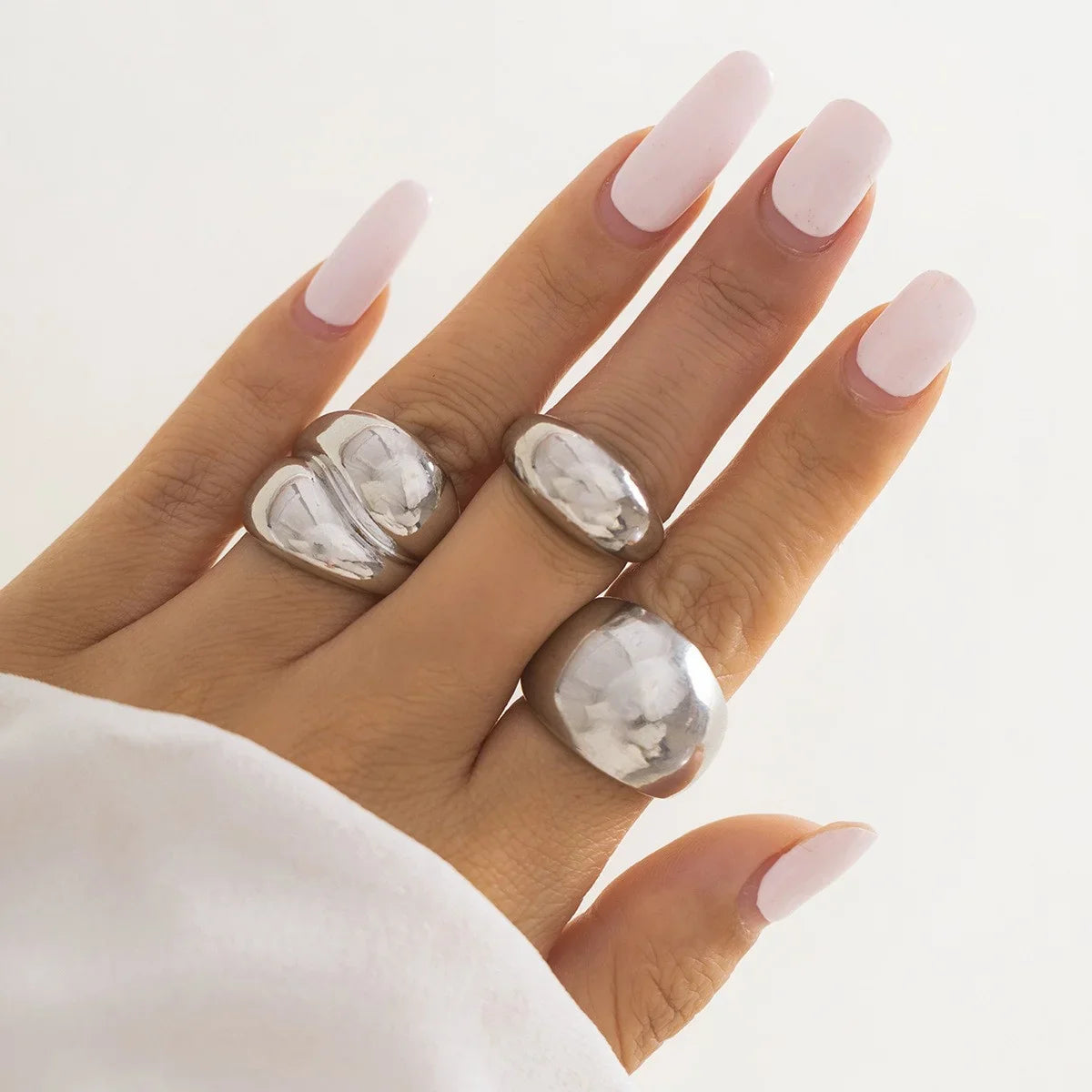 3 Pcs Irregular Geometric Ring Set for Women Punk Design Smooth Gold Silver Color Water Drop Adjustable Open Ring Trendy Jewelry