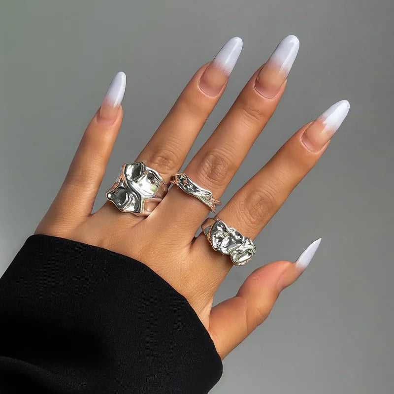 4 Pcs Exaggerated Irregular Wide Adjustable Punk Hip Hop Finger Rings for Women Men Unisex Metal Joint Ring Jewelry