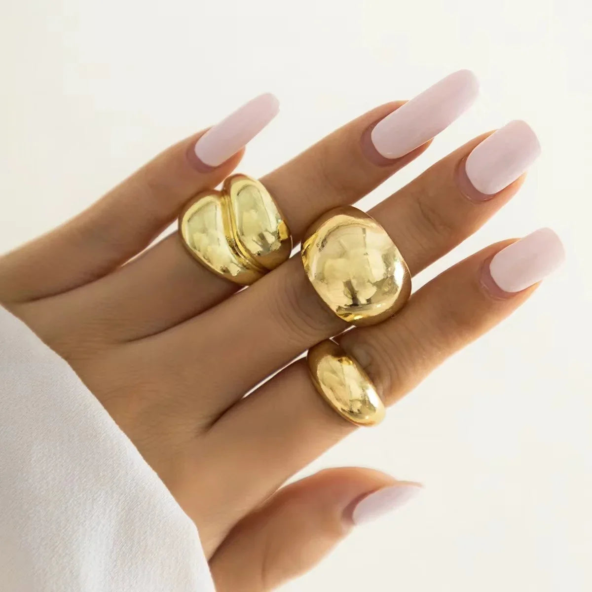 3 Pcs Irregular Geometric Ring Set for Women Punk Design Smooth Gold Silver Color Water Drop Adjustable Open Ring Trendy Jewelry