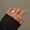 4 Pcs Exaggerated Irregular Wide Adjustable Punk Hip Hop Finger Rings for Women Men Unisex Metal Joint Ring Jewelry
