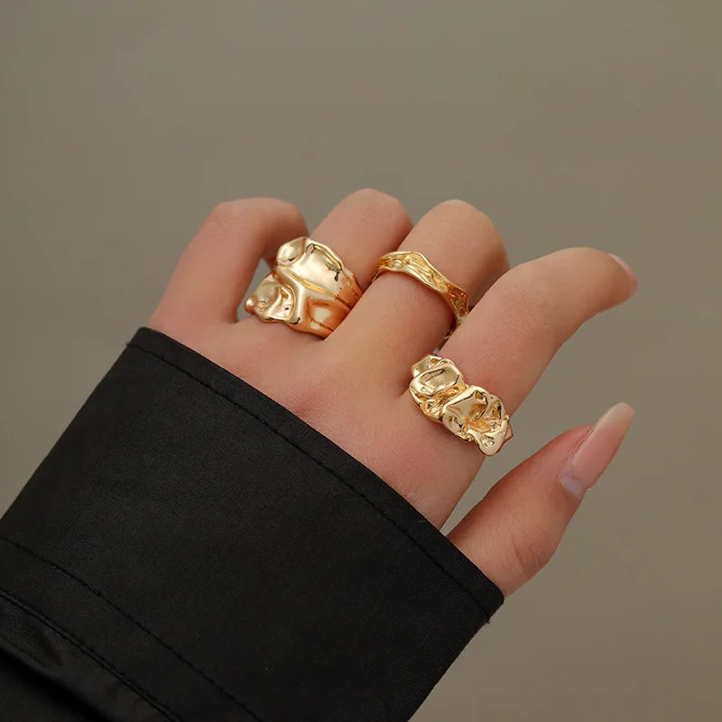 4 Pcs Exaggerated Irregular Wide Adjustable Punk Hip Hop Finger Rings for Women Men Unisex Metal Joint Ring Jewelry